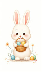 Whimsical Easter Bunny Mockup with Colorful Eggs and Floral Accents
