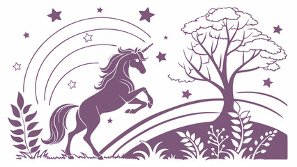 Obraz premium Purple unicorn in magical forest scene