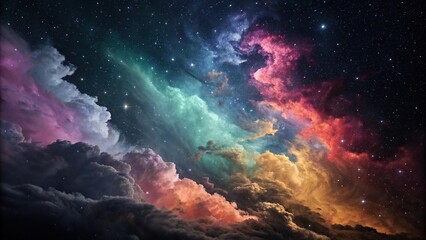 Fototapeta premium Vibrant swirling clouds of color in a deep space, colors, dimensionality, space