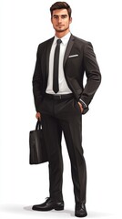 Confident Businessman Portrait Full Body Suit Tie White Background