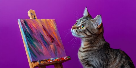 Cat Observing Tiny Painting on Easel