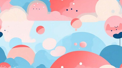 Cartoon Cloud and Rain Vector Illustration Seamless Pattern for Baby Cards and Wallpaper Design