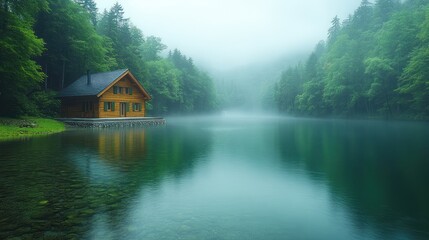 Obraz premium 4K panoramic view of a hydropower station on the edge of a forest, with water flowing into sleek modern turbines.