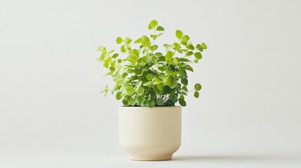 Lemon Button Fern in a white pot with lush green foliage, elegantly displayed against a clean white background for a fresh aesthetic.