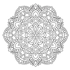 Simple circular pattern in the form of a mandala. Henna tatoo mandala. Mehndi style. Decorative pattern in oriental style. Coloring book page.