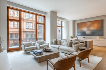 Fototapeta premium a living room with a couch a chair and a table