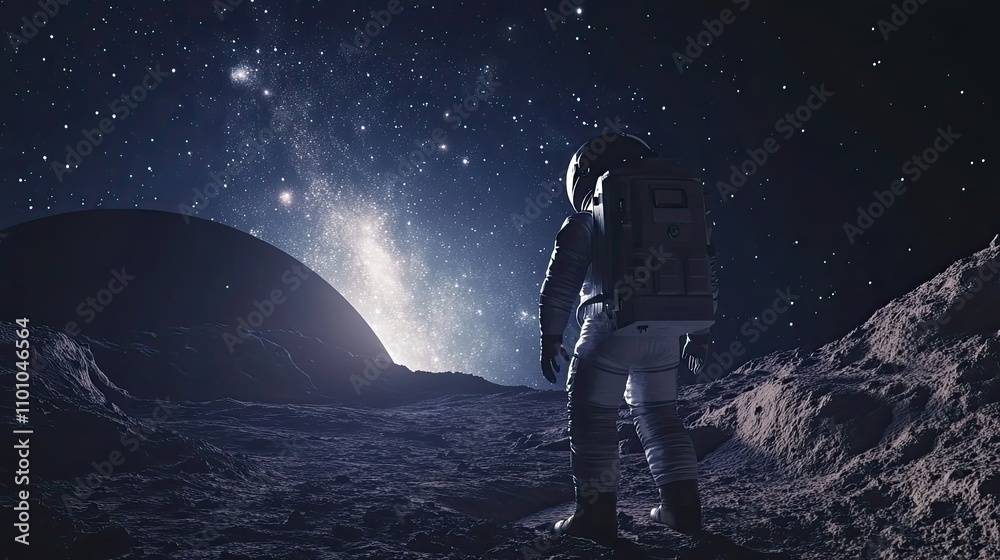 Canvas Prints astronaut gazing at a distant galaxy from a lunar surface