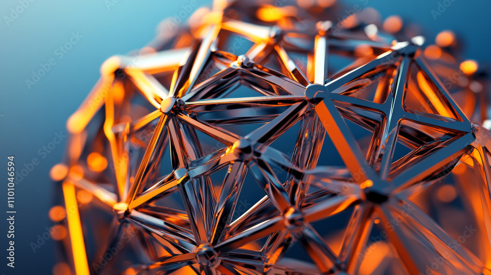 Poster a 3d image shows a geometric design representing artificial intelligence.