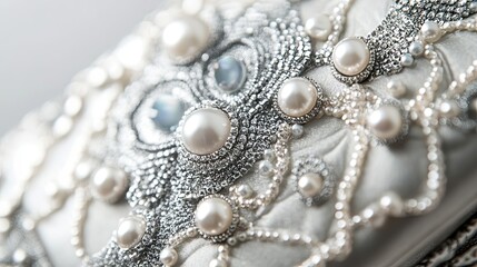 Elegant Silver Beaded Clutch With Pearls