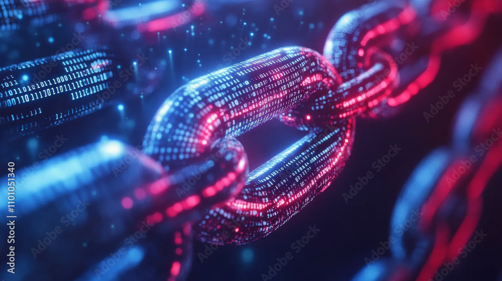 Poster a computer program's code is shown with flashing red and blue lights. it's a 3d image representing b