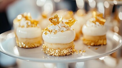 Elegant White Cakes Decorated With Gold Flakes