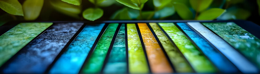 Colorful, textured, horizontal stripes.