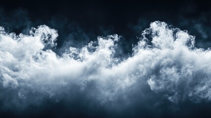 Obraz premium Snowy cloud explosion billowing white powder against a dark backdrop, showcasing a dramatic contrast and ethereal, textured formations in a wide format