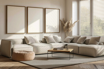 Fototapeta premium a living room filled with furniture and a large window
