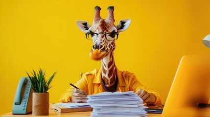 Giraffe in Office Attire Working at Desk