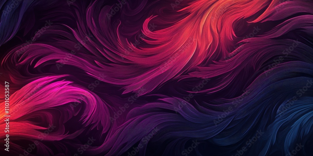 Poster a vibrant abstract design with flowing colors in shades of pink, purple, and blue, creating a dynami