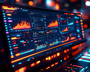 Obraz premium Futuristic computer monitor displaying financial data.