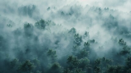 Fototapeta premium treetops in morning mist banner