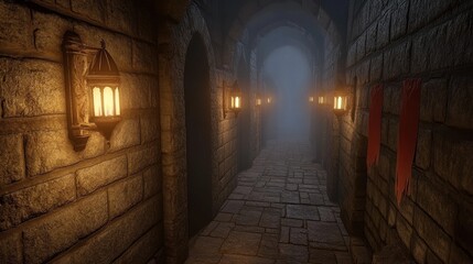 Fototapeta premium Mysterious Passageway in an Ancient Stone Castle