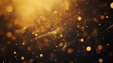 Obraz premium Radiant golden fireworks sparkle against a dark starry background, complemented by shimmering yellow bokeh lights, ideal for festive occasions.