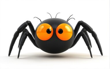 Obraz premium 3D Black Spider with Orange Eyes and Smiling Expression on White Background Colorful Insect Art Rendering