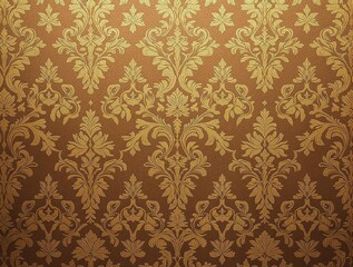 Elegant golden floral pattern on luxurious old leather wallpaper, perfect for high-end interior design projects, elegant florals, classic style, textured background, refined look