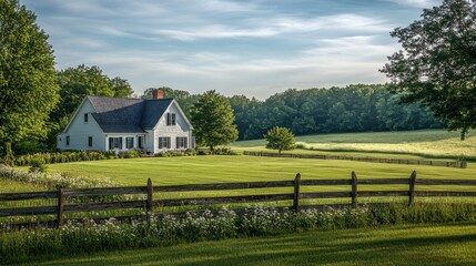 Obraz premium Idyllic Country Farmhouse with Scenic Landscape