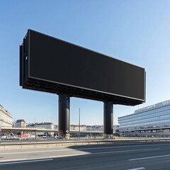 Obraz premium Large blank LED billboard on highway with city background. Generative ai