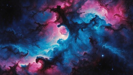 Obraz premium Celestial Symphony: A Breathtaking Cosmic Nebula in Vibrant Blues and Pinks