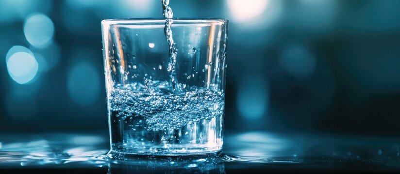Dioxane Testing for Water Quality Analysis with Clear Glass and Splashing Water on Blue Background