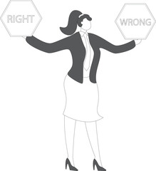 Businesswoman holding right and wrong sign