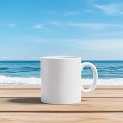Obraz premium Enjoying a morning coffee by the serene ocean beachfront lifestyle relaxing environment scenic viewpoint calmness