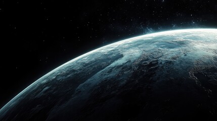 Obraz premium Planetary Surface in Deep Space with Nighttime City Lights Highlighting Human Civilization Against a Dark Cosmic Background