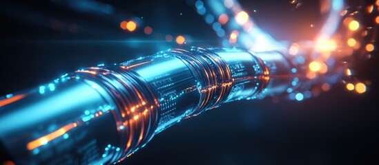 High-tech close up of illuminated cable conduit showcasing advanced connectivity and installation technology in a dynamic visual representation