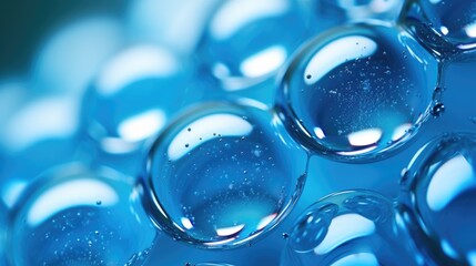 Macro shot of water droplets on a blue plastic bottle neck showcasing selective focus and vibrant colors for product or nature themes