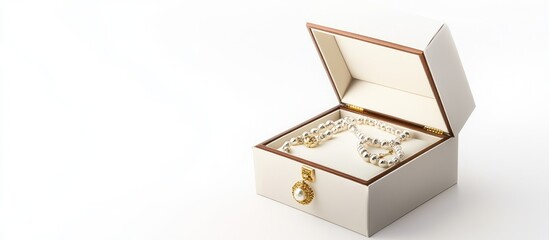 Elegant jewelry box displaying a stunning necklace and bracelet on a clean white background for luxurious product presentations.