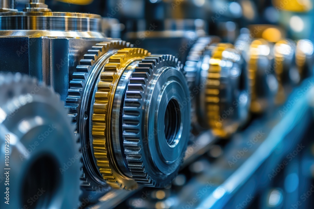Aufkleber gears rotating smoothly in industrial machine close-up