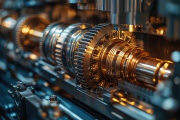 Fototapeta premium Close-up of industrial gears rotating smoothly in complex machinery