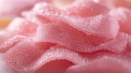 Fototapeta premium Close up of glistening pink wafer snacks showcasing texture and vibrant color for food and confectionery compositions.