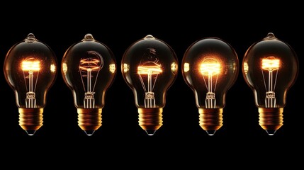 Light Bulbs Symbolizing Creativity and Innovative Thinking Showcasing Different Illuminated Designs Against a Black Background