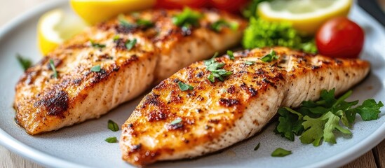 Full length side profile of a focused girl manager working from home in denim while using a laptop for online communication with partners