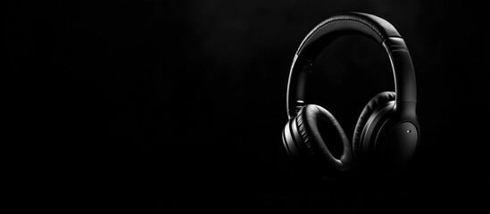 Minimalist design of wireless over-ear headphones on a black backdrop highlighting smooth lines and premium materials with touch controls