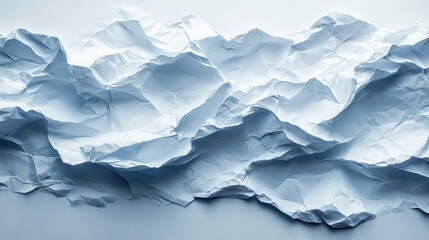 Obraz premium Crumpled white paper texture with irregular folds and shadows on a light background for design and creative projects