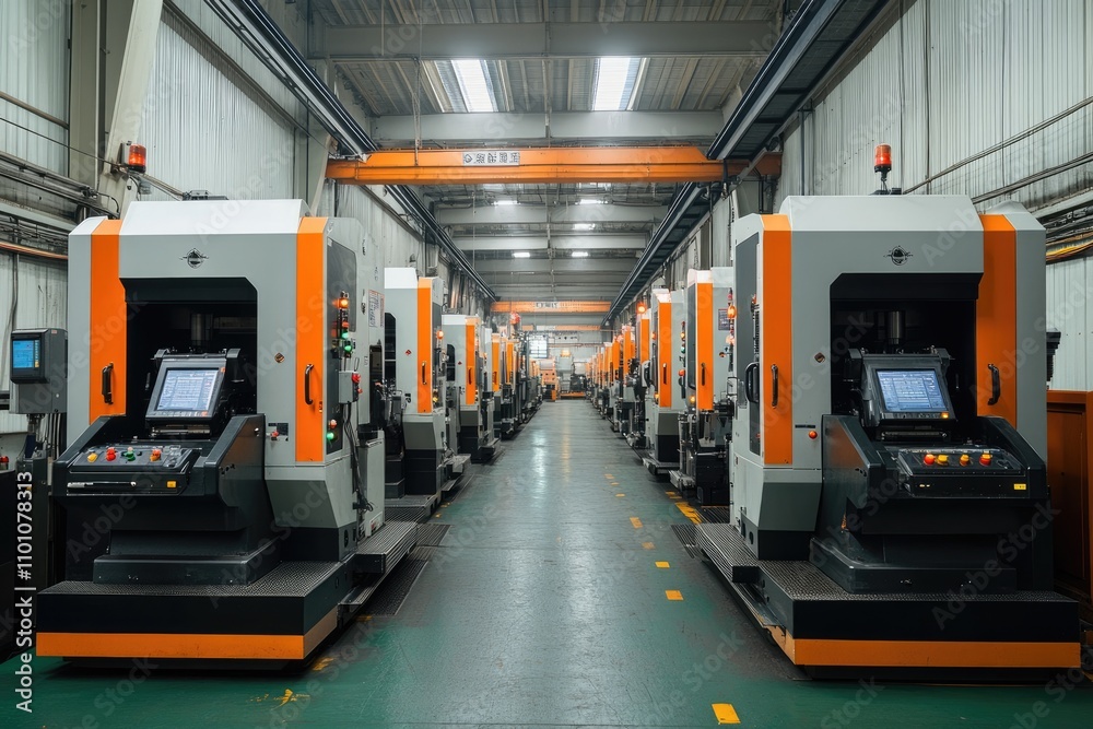 Aufkleber Modern cnc machines standing in automated factory workshop