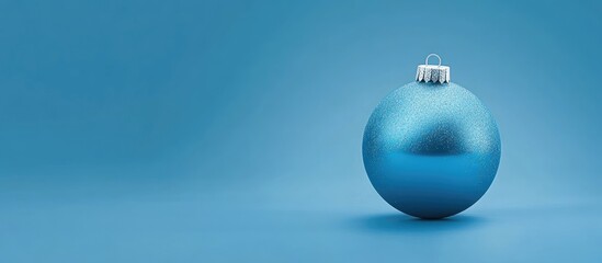 Obraz premium Shiny blue Christmas ornament on a solid background perfect for personalized holiday messages or festive decorations