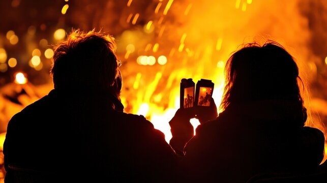 Silhouettes Capturing the Moment at a Bonfire