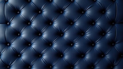 Fototapeta premium Navy blue tufted wall background featuring a rich textured finish with prominent button detailing and a luxurious, polished appearance.