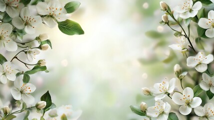Obraz premium Spring floral border background with white blossoms and ample copy space for graphic design, presentations, marketing materials, and creative projects