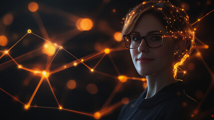 Naklejka premium Abstract business connection of lines from nodes It is connected to endless nodes and represents the innovation of communication in the network.