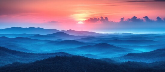 Dramatic Sunset Over Rolling Hills and Misty Landscape in Byron Bay During Dusk